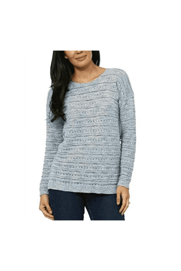 Women's Long Sleeve Pointelle Sweater - Fog Blue, Medium