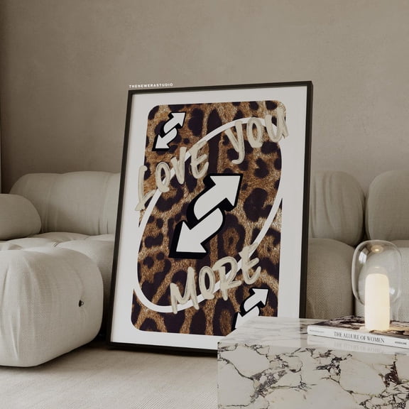 Leo.Pard & Beige Love You More Reverse Art Poster, | The New Era Studio UNFRAMED PAPER POSTER, Home Decor, Vintage Gift, Living Room Dercor