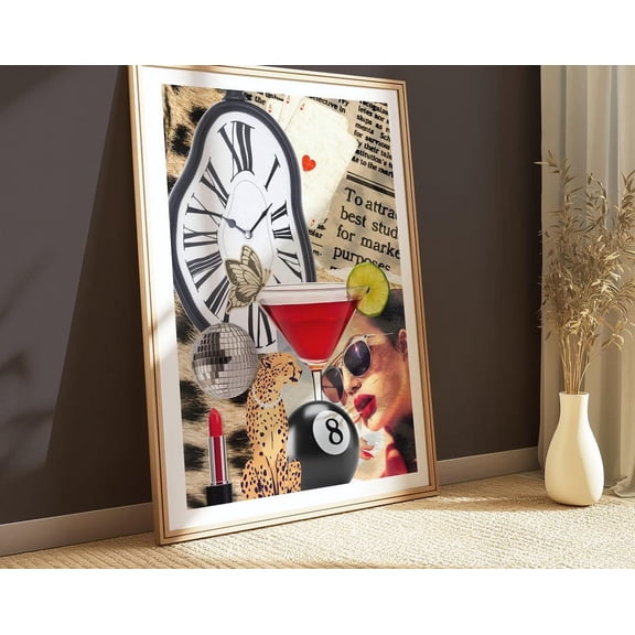 Leo.Pard Cheetah Print Lucky Fashion Girl Martini Wall Art UNFRAMED PAPER POSTER