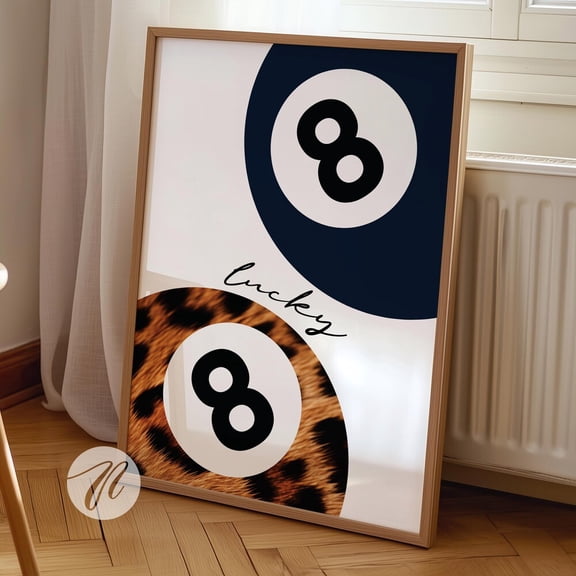 Leo.Pard Print 8 Ball Poster, Retro Navy Pool Art UNFRAMED PAPER POSTER, Home Decor, Vintage Gift, Living Room Dercor