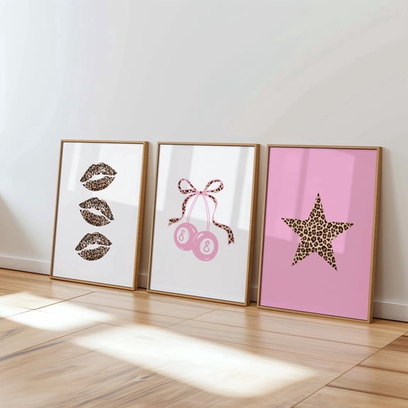 Leo.Pard Print Preppy Rockstar Decor For Glam Room, Set 3, Poster Only