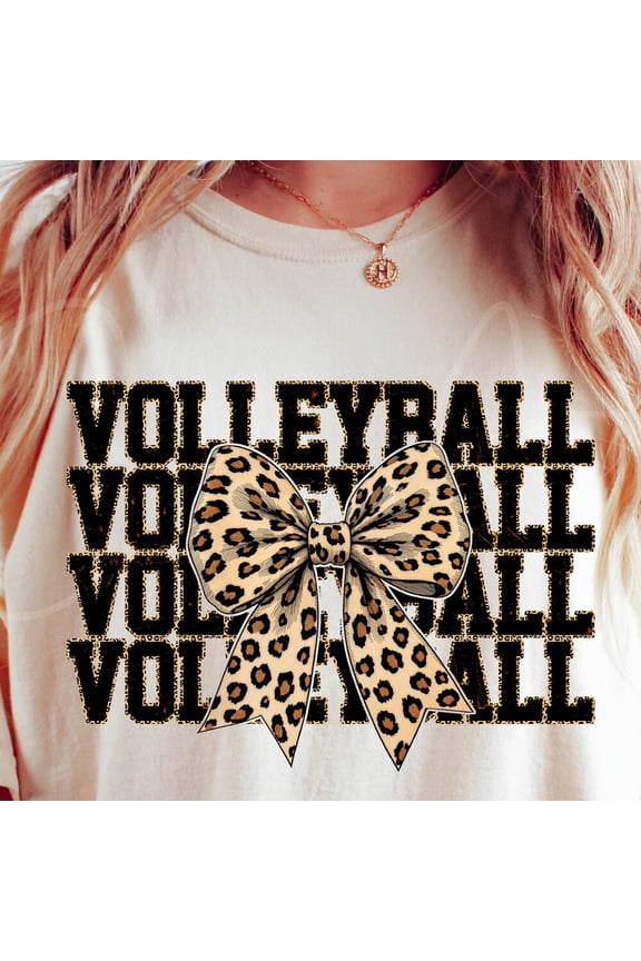 Leo.Pard Print Volleyball Shirt, Volleyball Mom Bow, Cheetah Print Volleyball T-Shirt, Retro Volleyball Apparel Design