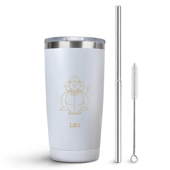 Leo Print 20oz Stainless Steel Travel Tumbler with Telescopic Straw, Vacuum Insulated Coffee Cup