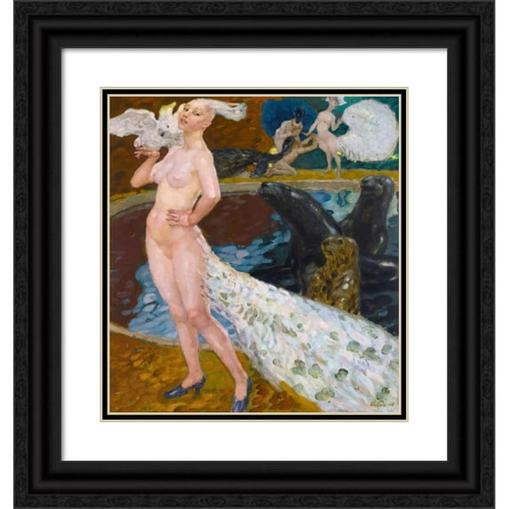 Leo Putz 20x21 Black Ornate Framed Double Matted Museum Art Print Titled: The Enchanted Garden (1906)