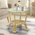thumbnail image 1 of Leo Rattan Wicker Round Accent Coffee Table with Glass, Natural, 1 of 7