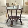 thumbnail image 1 of Leo Round Coffee Table w/ Glass Top Natural Rattan Wicker ECO Handmade, Dark Brown, 1 of 7