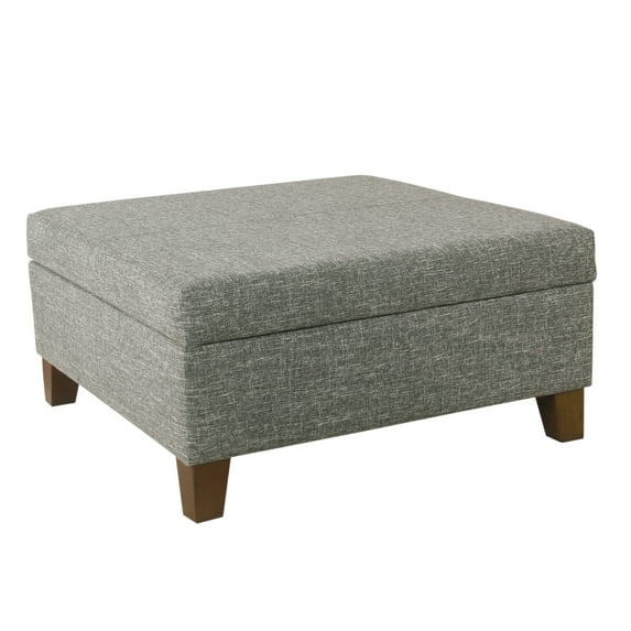 Leo Square Storage Ottoman, Textured Slate Gray, Dark Brown, 32 Inch