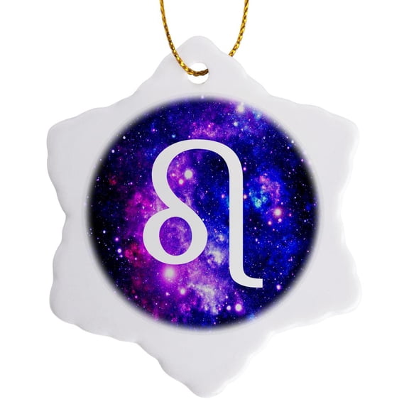 Leo Star Sign On Purple Space Background Lion Zodiac Horoscope Symbol, 3 inch Snowflake Porcelain Ornament