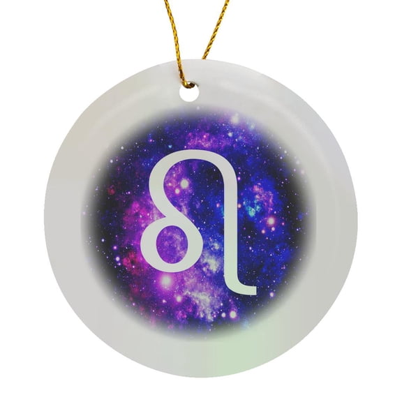 Leo Star Sign On Purple Space Background Lion Zodiac Horoscope Symbol, Circle Porcelain Ornament