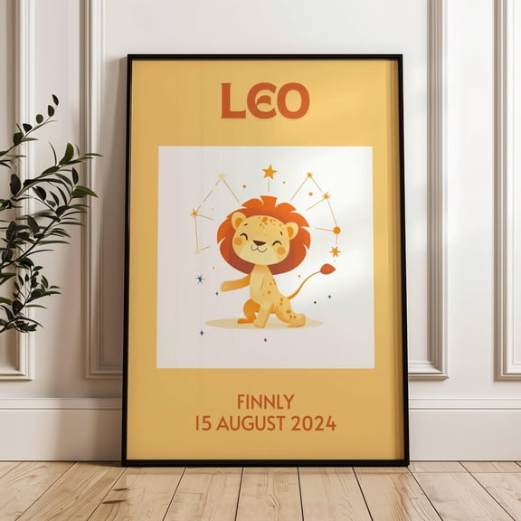 Leo Star Sign Zodiac Print, Personalized Child'S Nursery Wall Decor, Newborn Child Star Sign Gift, Leo Baby Girl, Nursery Zodiac Wall Art, Unframed Poster Size 8x12