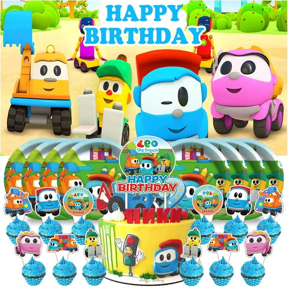 Leo The Truck Plates Birthday Supplies Decorations Decor Backdrop Banner Cake Topper Fans