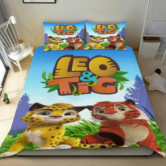 Leo and Tig Themed Bed Sheet Set Three Piece Set 53x79 In ches Comfortable And Skin Friendly Unique Design Creating A Star Studded Night Home Decor Gifts For Family Friends fans