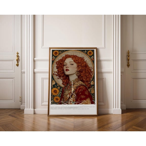 Leo Wall Art, Zodiac Astrology Poster, Alphonse Mucha Style Illustration, 12x18 UNFRAMED