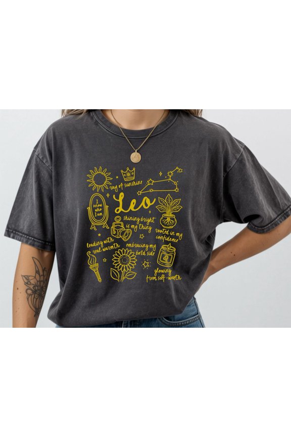 Leo Zodiac Doodle Shirt, Astrology Constellation Horoscope Tee, Unisex Cotton T-Shirt, Sizes S-3XL