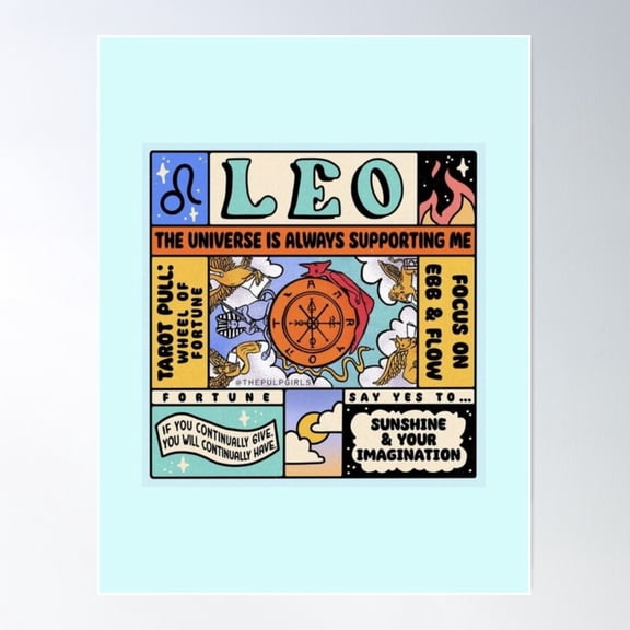 Leo Zodiac Flyer Poster Wall Art, Modern Wall Decor For Living Room Bedroom, 8x12 UNFRAMED