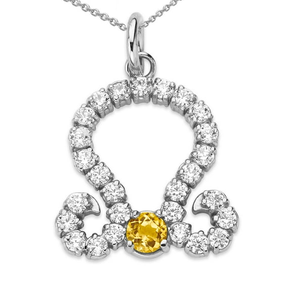 Leo Zodiac Horoscope CZ and Genuine Peridot Pendant Necklace In Sterling Silver