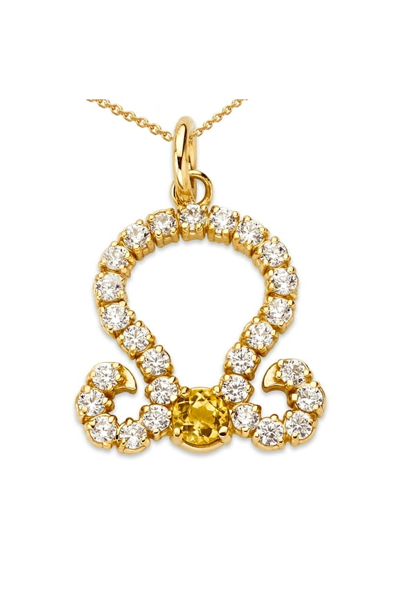 Leo Zodiac Horoscope Diamond and Genuine Peridot Pendant Necklace In Solid Gold