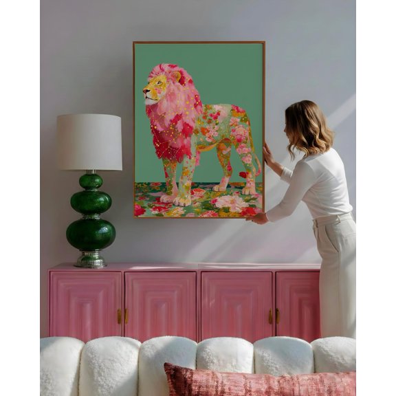 Leo Zodiac Lion Celestial Vintage Art Deco Astrology Decor Surreal Floral Animal Art Boho Bedroom, Unframed Poster
