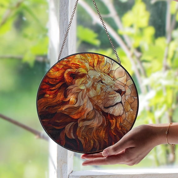 Leo Zodiac Lion Glass Suncatcher, Astrology Celestial Art, Leo Birthday Decor, 3.5 in