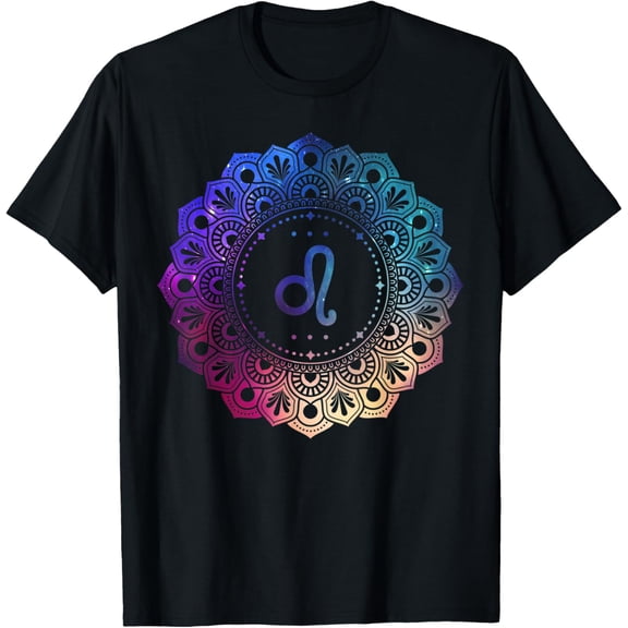 Leo Zodiac Mandala | Mandala Star Sign Leo T-ShirtMen's and women's gift, black and white T-shirt, size: Extra large S-4XL