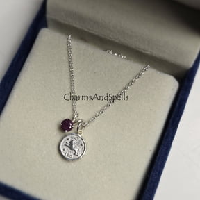 Leo Zodiac Necklace, Ruby 925 Silver Necklace, Zodiac Coin Necklace, Personalized Gift, Jewelry Gift For Her, Gift For Mom, Birthstone Gift