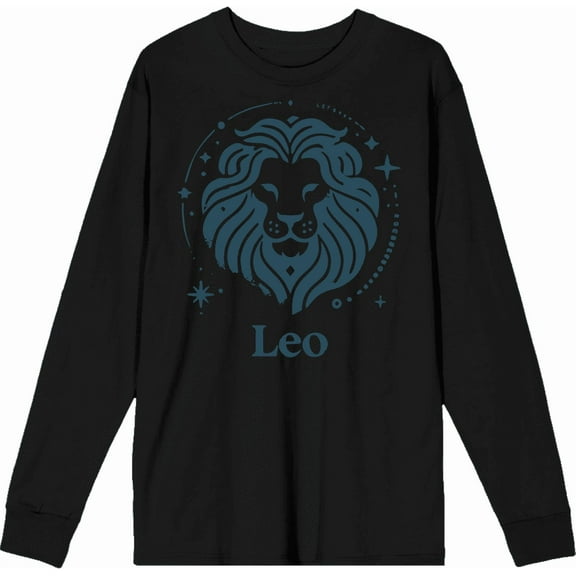 Leo Zodiac Sign Adult Black Crew Neck Long Sleeve Tee-Small