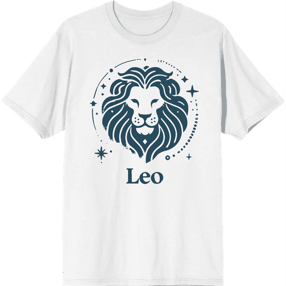 Leo Zodiac Sign Adult White Crew Neck Short Sleeve Tee-XL