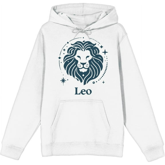 Leo Zodiac Sign Adult White Long Sleeve Hoodie-Medium
