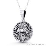 Leo Zodiac Sign Circle Astrology Charm 31x20mm 1.5x0.8in Pendant & Chain Necklace in Oxidized .925 Sterling Silver