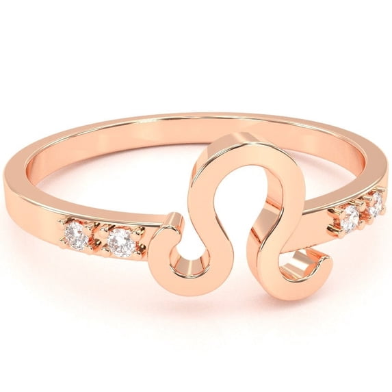 Leo Zodiac Sign Diamond Ring In Solid 14k Rose Gold