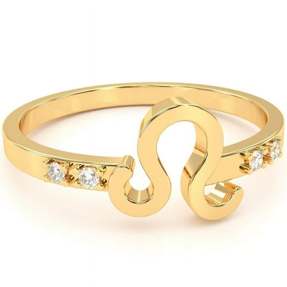 Leo Zodiac Sign Diamond Ring In Solid 14k Yellow Gold