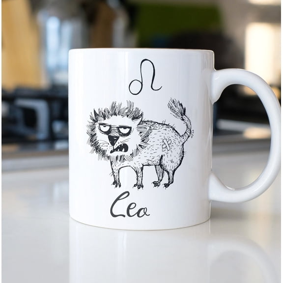 Leo Zodiac Sign Mug, Lion Drawing Zodiac Coffee Cup, Leo Star Sign Gift, Leo Horoscope Cup, Leo Birthday Gift, Ceramic Mug 11oz