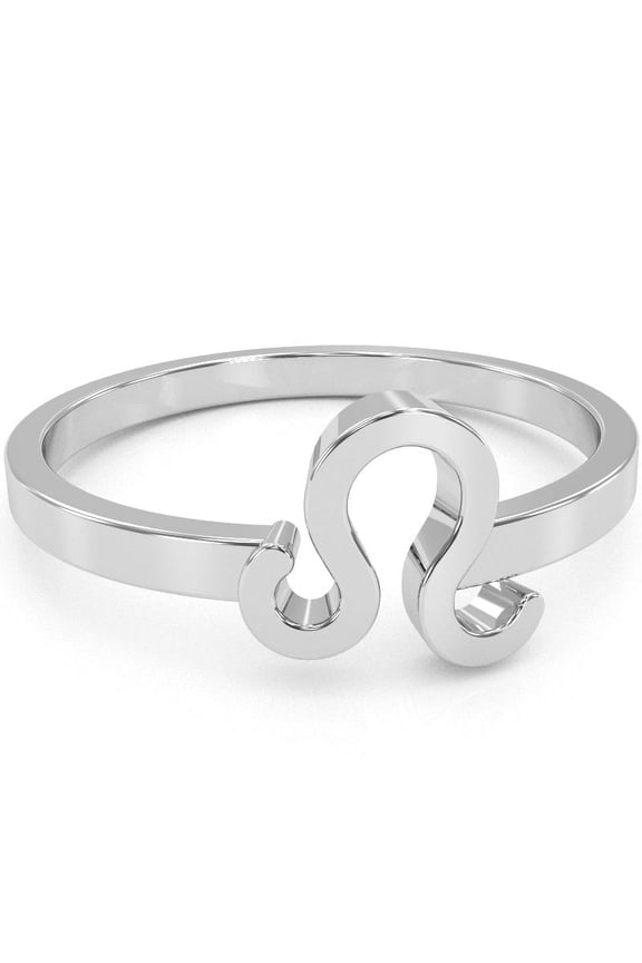 Leo Zodiac Sign Ring In Solid 14k White Gold