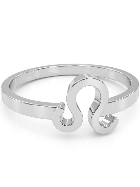 Leo Zodiac Sign Ring In Solid 14k White Gold