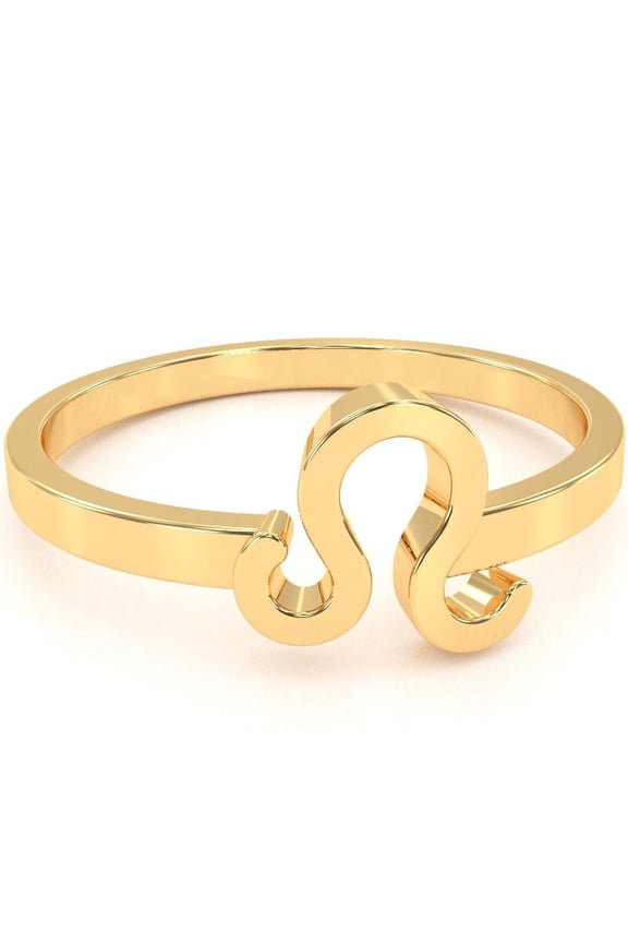 Leo Zodiac Sign Ring In Solid 14k Yellow Gold