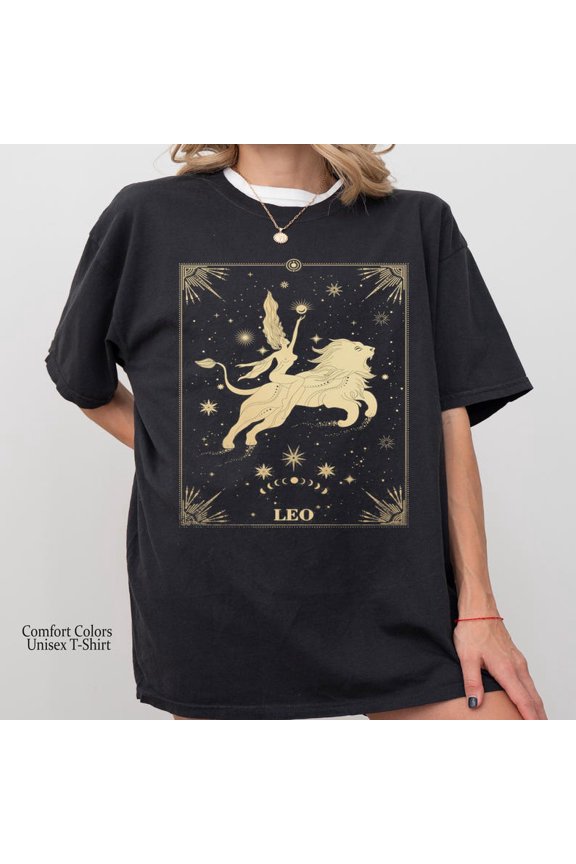 Leo Zodiac Sign Tee, Celestial Leo Shirt, Astrology, Horoscope, Birthday Gift, Zodiac Gift, Comfort Colors Unisex Cotton T-Shirt, Size S-3XL