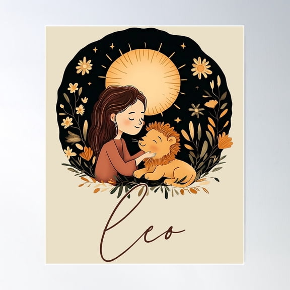 Leo Zodiac Sun Goddess Boho Astrology Print Poster Wall Art, Modern Wall Decor For Living Room Bedroom, 24x36 UNFRAMED