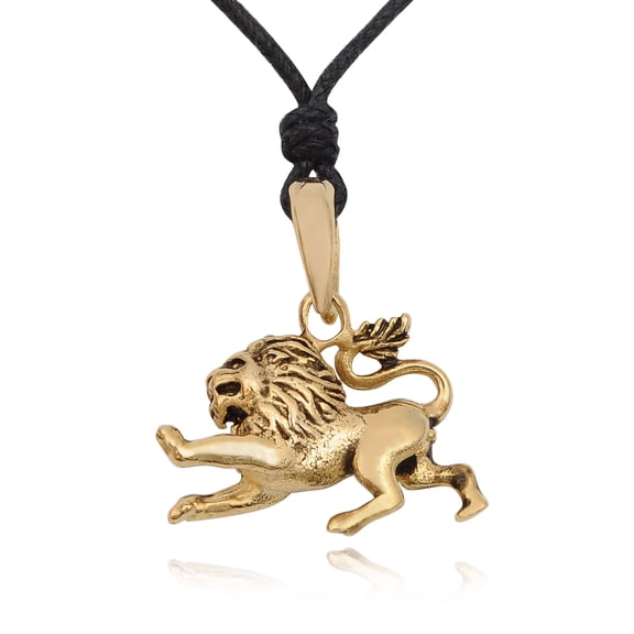 Leo of Judah Rasta Gold Brass Charm Necklace Pendant Jewelry With Cotton Cord