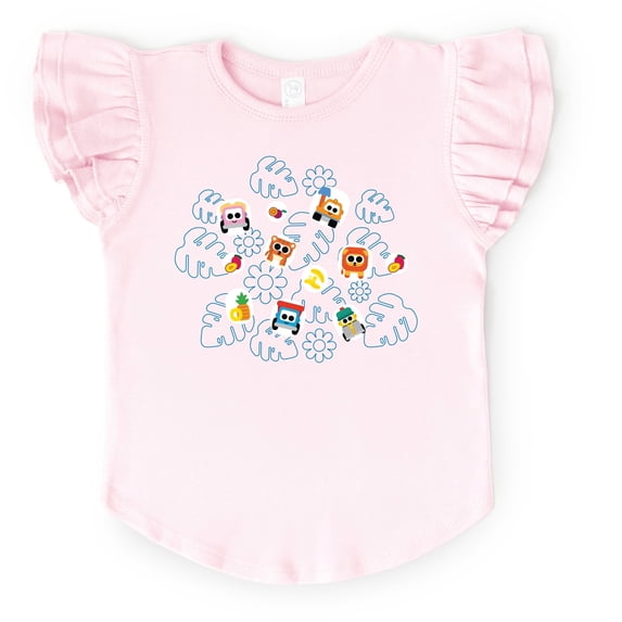 Leo the Truck Palm Leaves and Floral Outline - Flutter Sleeve Graphic T-Shirt