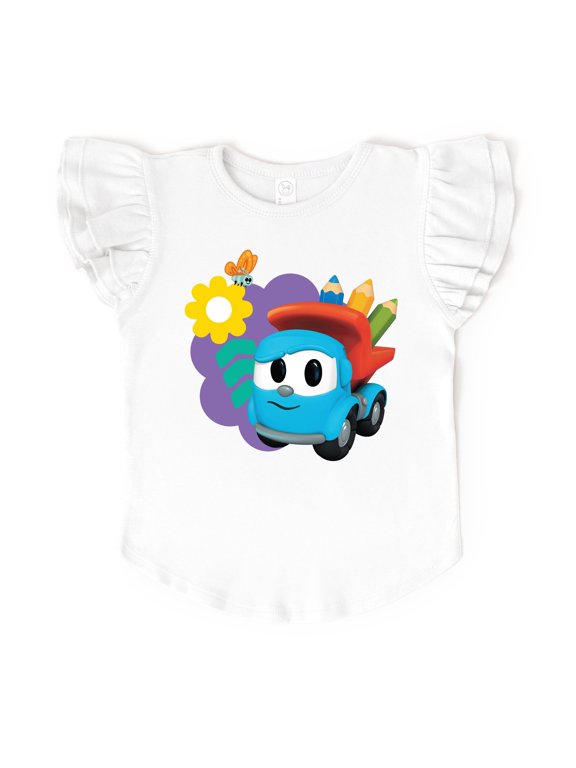 Leo the Truck School Pencils - Flutter Sleeve Graphic T-Shirt