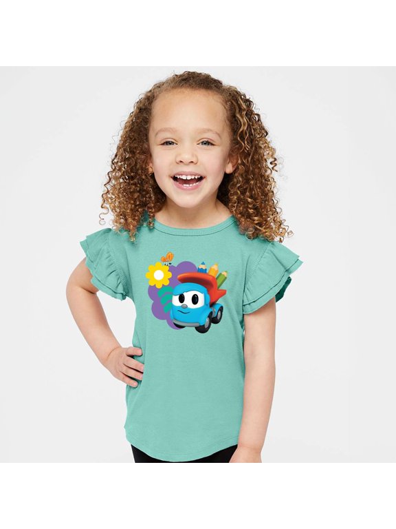 Leo the Truck School Pencils - Flutter Sleeve Graphic T-Shirt