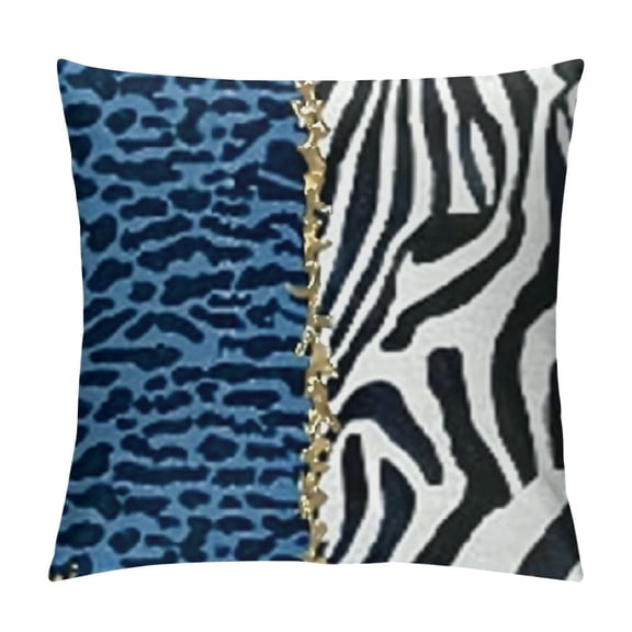 Leoaprd Zebra Print Pillow Covers Inch African Wild Animal Skin Print Cushion Covers for Teens Adults Patchwork Grid Western Jungle Style Cushion Cases for Bedroom Blue Black White