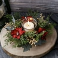 thumbnail image 1 of Leodye 1 Pack Christmas Candle Rings Wreaths Kitchen Cabinet Wreaths Red Berry Holly Leaves Table Centerpiece Decor Hanging Rings Garlands for Pillars Window Chair Wall, 1 of 6