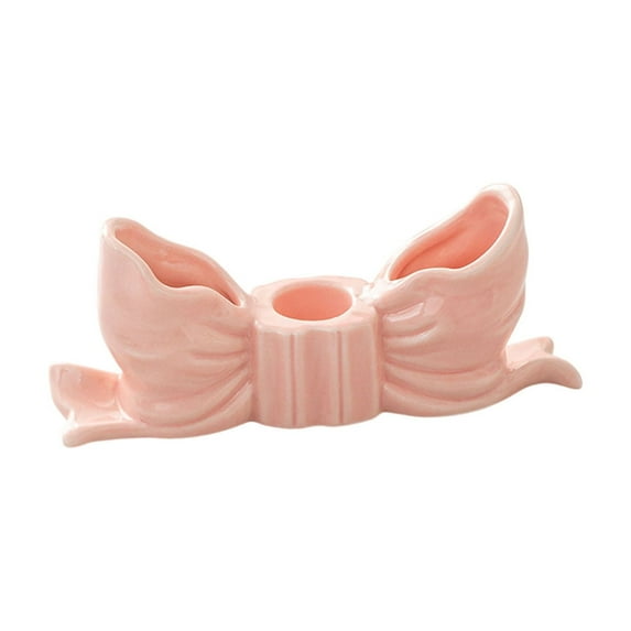 Leodye 1 Pcs Christmas Bow Ceramic Candle Holders, Modern Ins Style Decorative Candle Stand Centerpiece for Table Wedding Dinning Birthday Party -5.63x2.32x1.3in