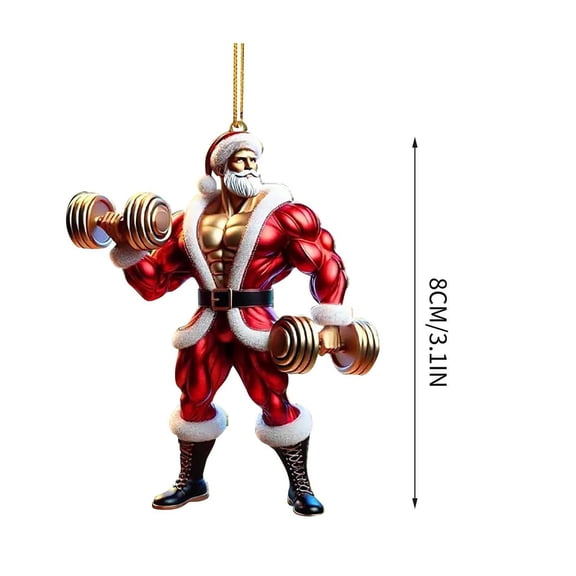 Leodye 1 Pcs Gym Christmas Ornaments Weightlifter Workout Fitness Ornaments for Christmas Tree Santa Double-Sided Acrylic Dumbbell Workout Gifts for Gym Lovers