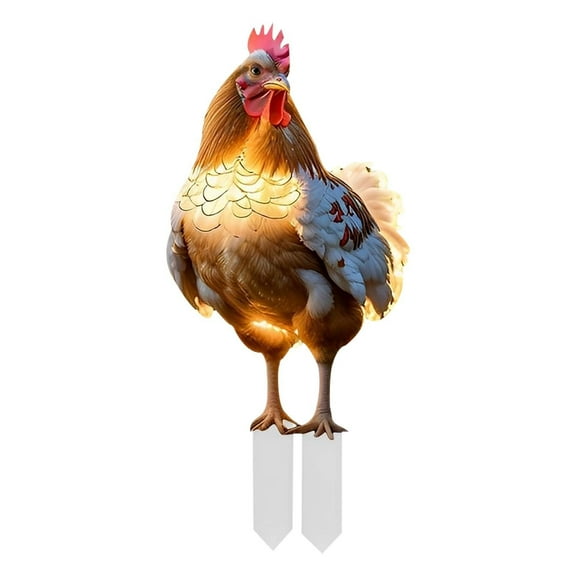 Leodye 1 Pcs Light up Chicken Christmas Decoration Metal Chicken Ornaments with LED Lights Christmas Rooster with Stakes for Xmas Yard Garden Patio Lawn Outdoor Decor-4.4*10.4IN