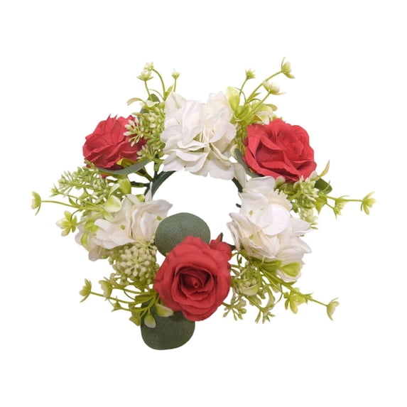 Leodye 1 Pieces Spring Summer Artificial Flowered Wreath Mini Floral Wedding Candle Rings Wreaths for Wedding Table Centerpiece Pillars Farmhouse Party Home Door Tabletop-7.87X7.87in