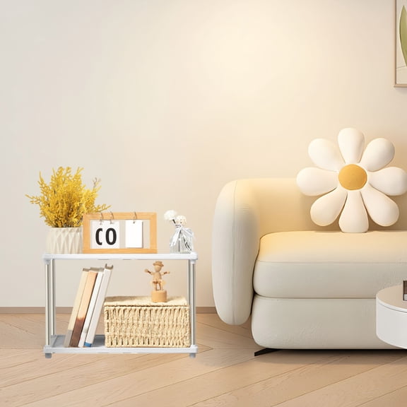 Leodye 1PCS 2-shelf White Light-duty Ventilated Storage Rack Sturdy Space-saving Home Basement Household Organizer Shelf -16.14x8.46x11.22 in