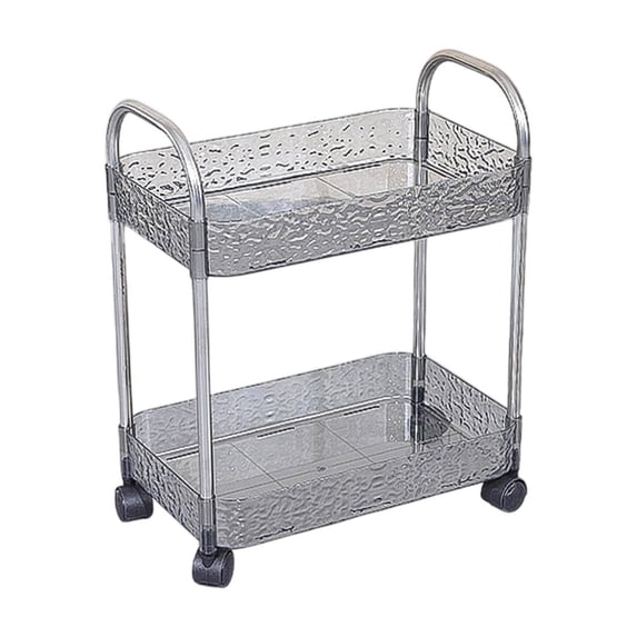 Leodye 1PCS 2-tier Transparent Mobile Storage Trolley Multi-functional Rolling Home Kitchen Bathroom Sundry Storage Cabinet Rack -16.14x12.79x8.07in