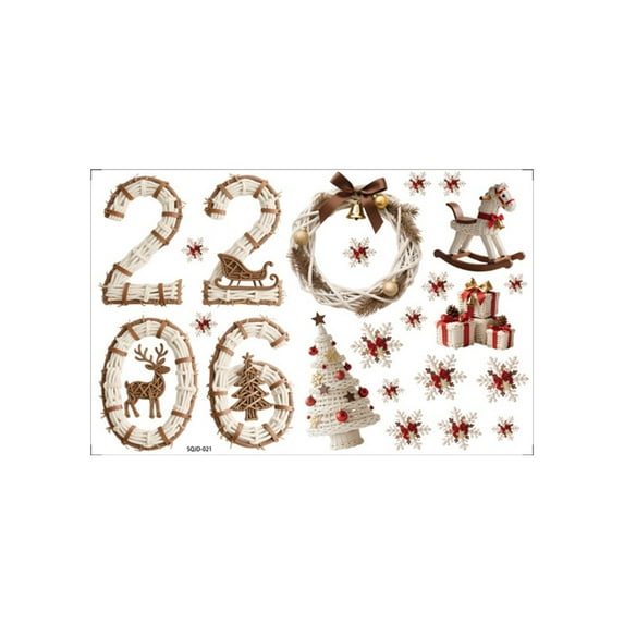 Leodye 1PCS 2026 New Year Window Clings Stickers Double-Sided Christmas Window Decals for Glass Windows Decoration Indoor Happy New Years Eve Holiday Stickers -23.62*17.72in